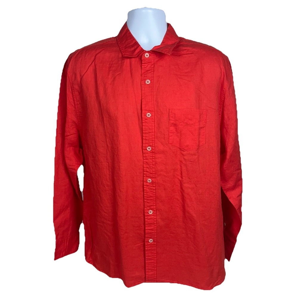Trunks Surf & Swim Co Shirt‎ Large Linen/Cotton Orange Button Up Long Sleeve